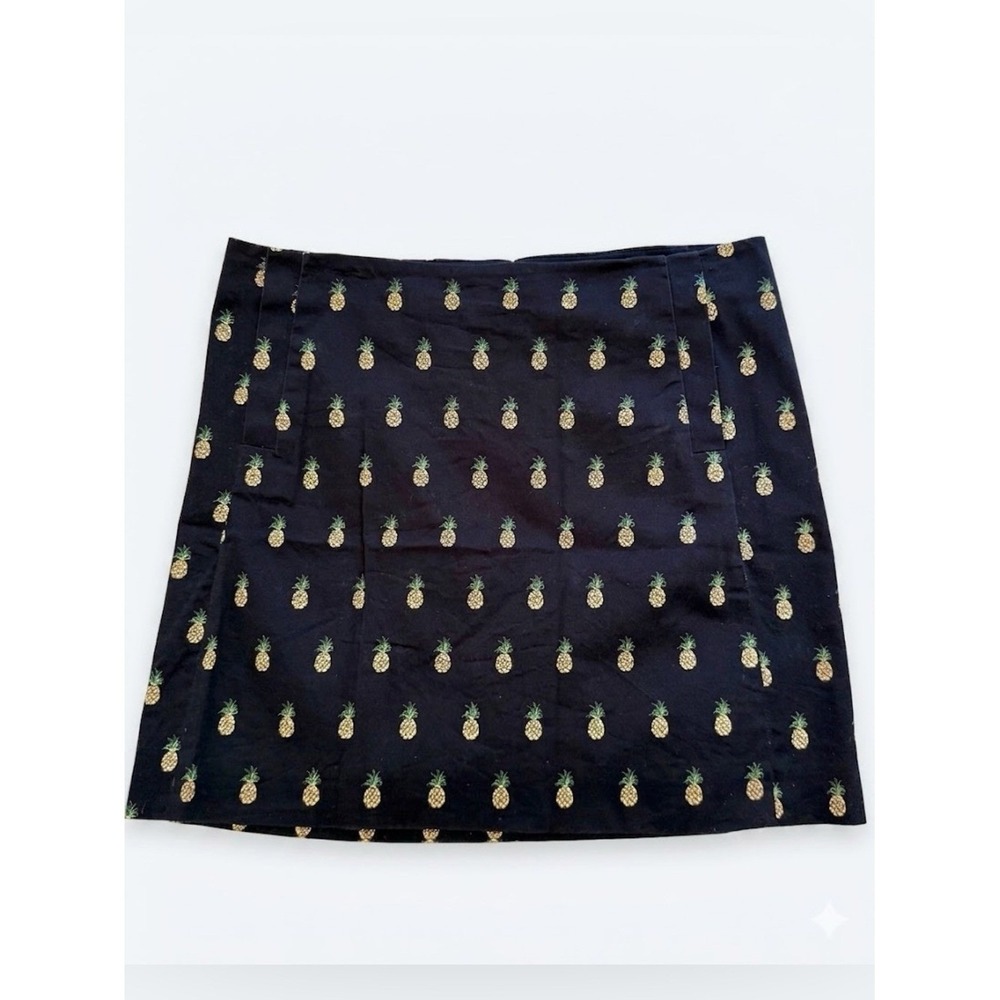 J. Crew Factory Pineapple Print Mini Skirt Navy Cotton Stretch Size 6 Preppy